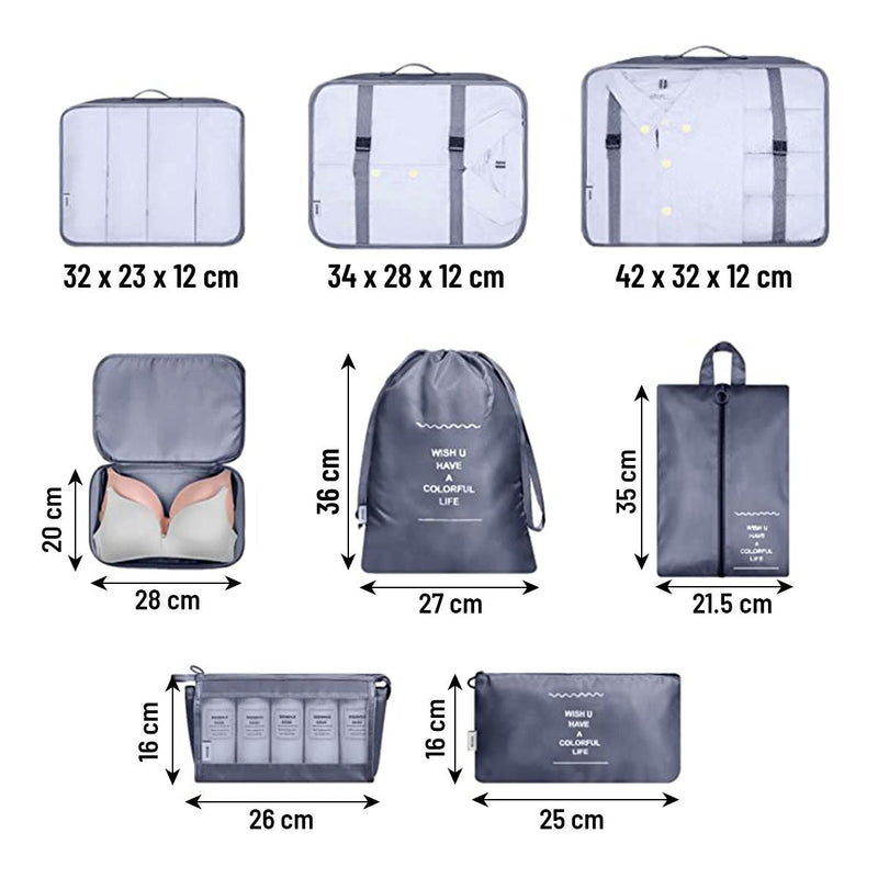 Uppsättning med 8 reseväskor för resväskor